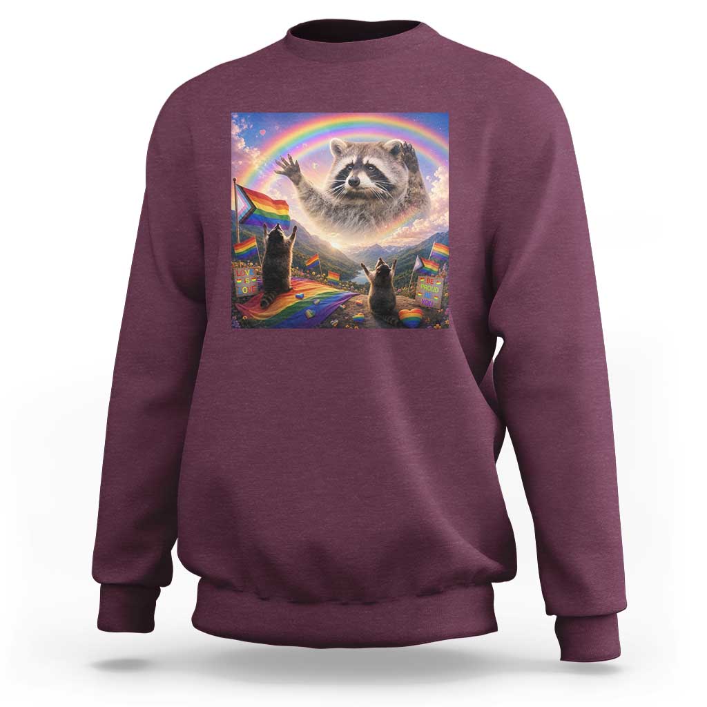 LGBTQ Pride Raccoon Rainbow Flag Sweatshirt Two Raccoons Howling to The Rainbow