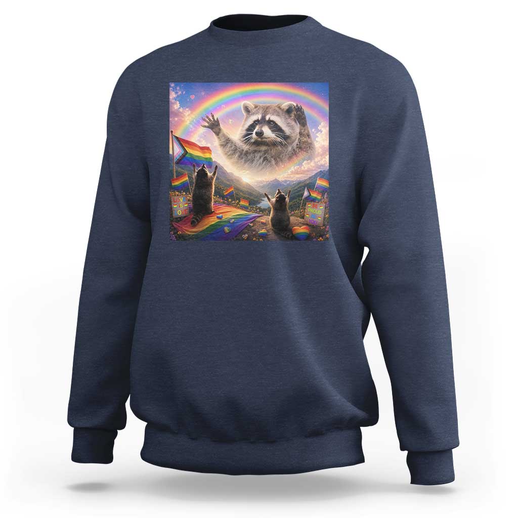 LGBTQ Pride Raccoon Rainbow Flag Sweatshirt Two Raccoons Howling to The Rainbow