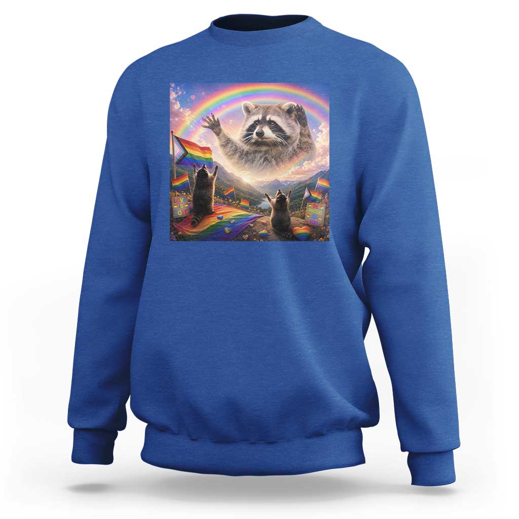 LGBTQ Pride Raccoon Rainbow Flag Sweatshirt Two Raccoons Howling to The Rainbow