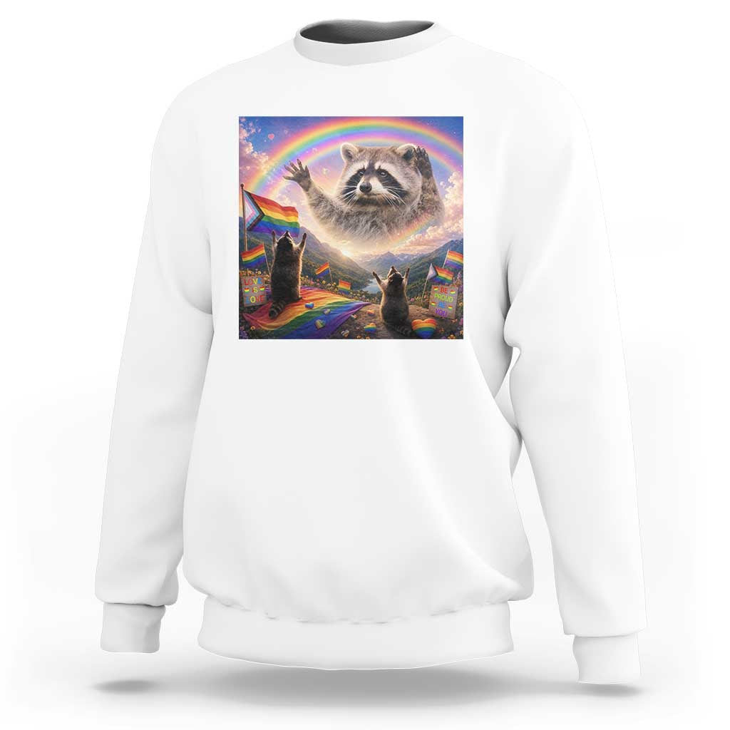 LGBTQ Pride Raccoon Rainbow Flag Sweatshirt Two Raccoons Howling to The Rainbow