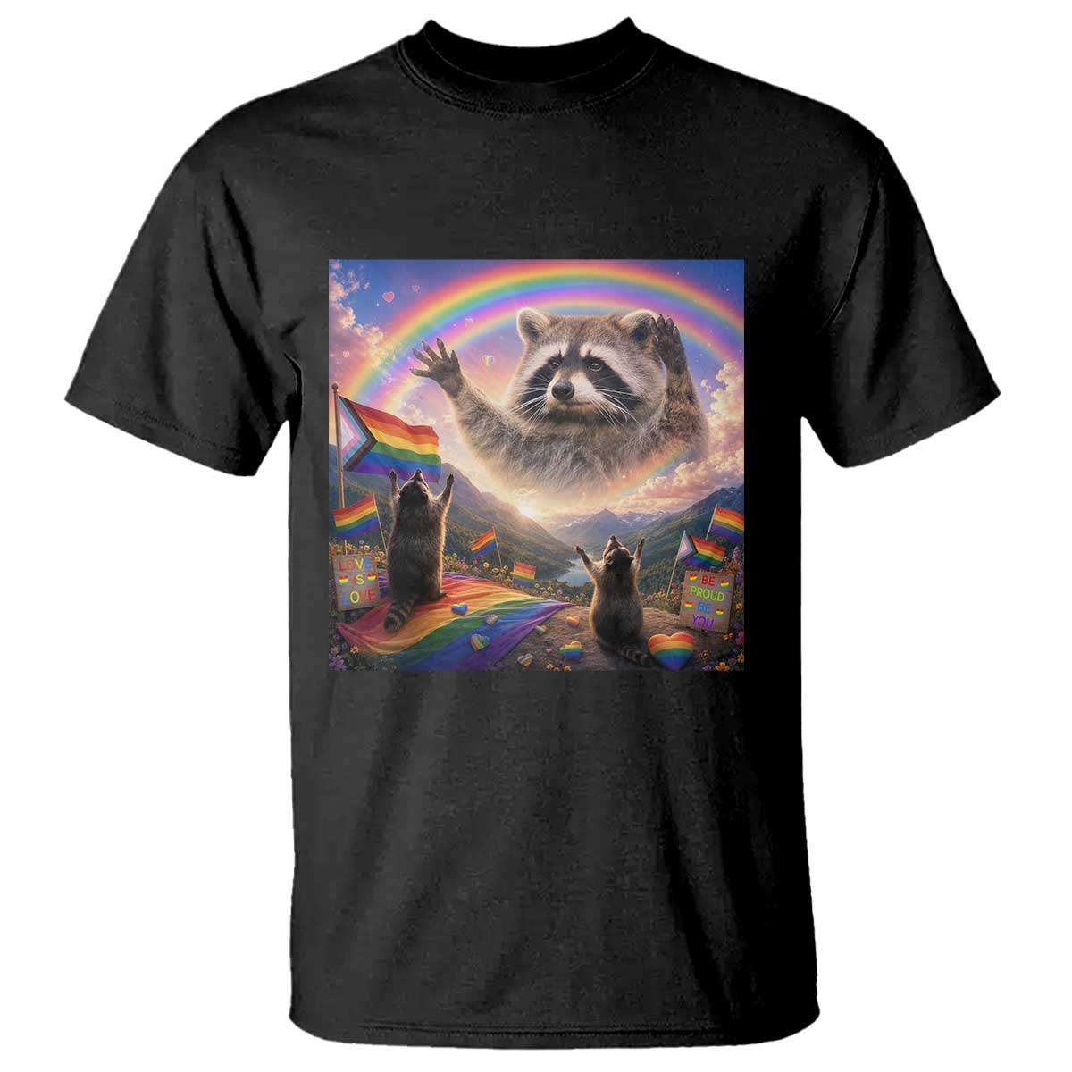 LGBTQ Pride Raccoon Rainbow Flag T Shirt Two Raccoons Howling to The Rainbow