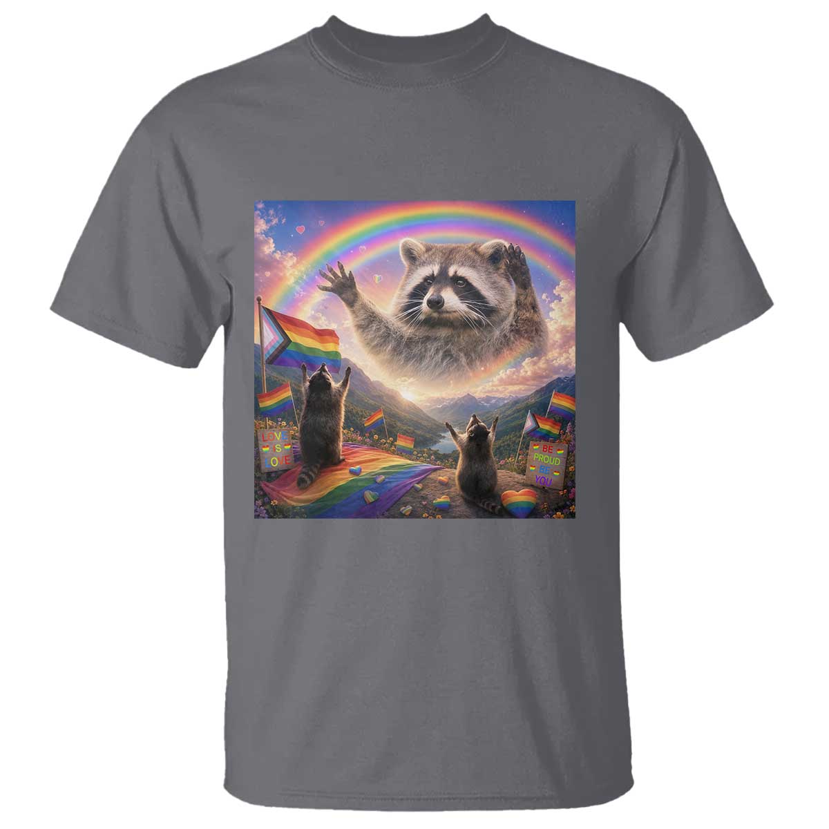 LGBTQ Pride Raccoon Rainbow Flag T Shirt Two Raccoons Howling to The Rainbow