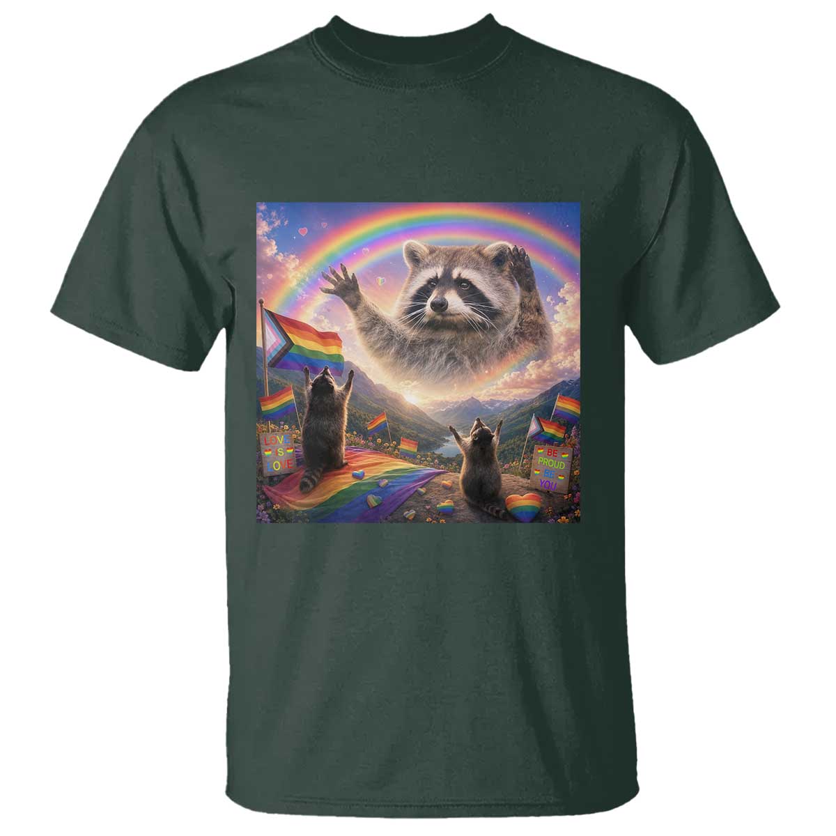 LGBTQ Pride Raccoon Rainbow Flag T Shirt Two Raccoons Howling to The Rainbow