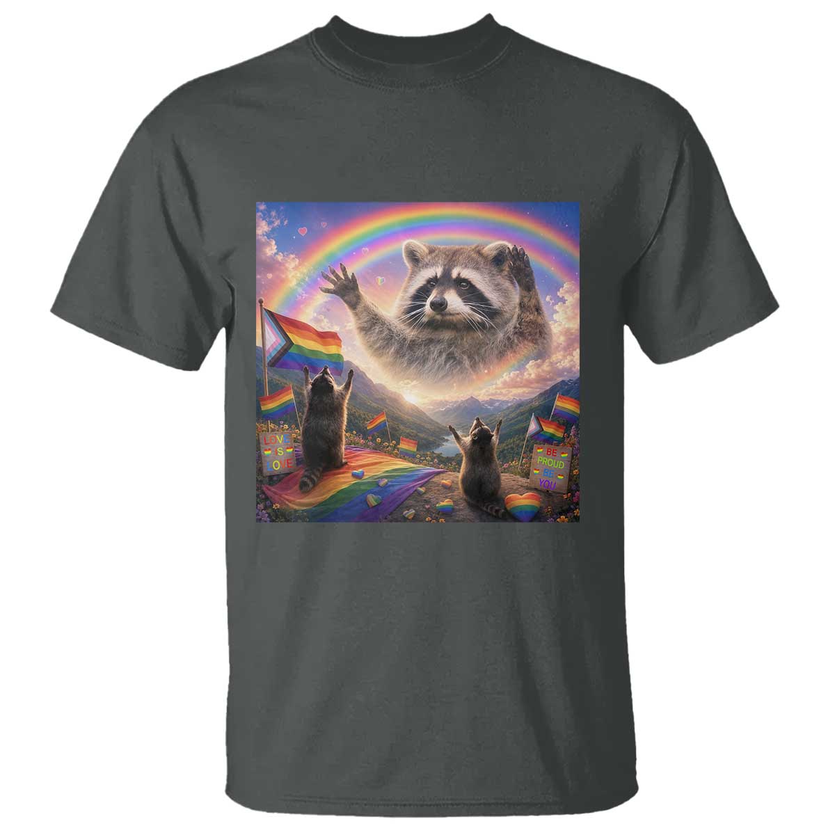 LGBTQ Pride Raccoon Rainbow Flag T Shirt Two Raccoons Howling to The Rainbow