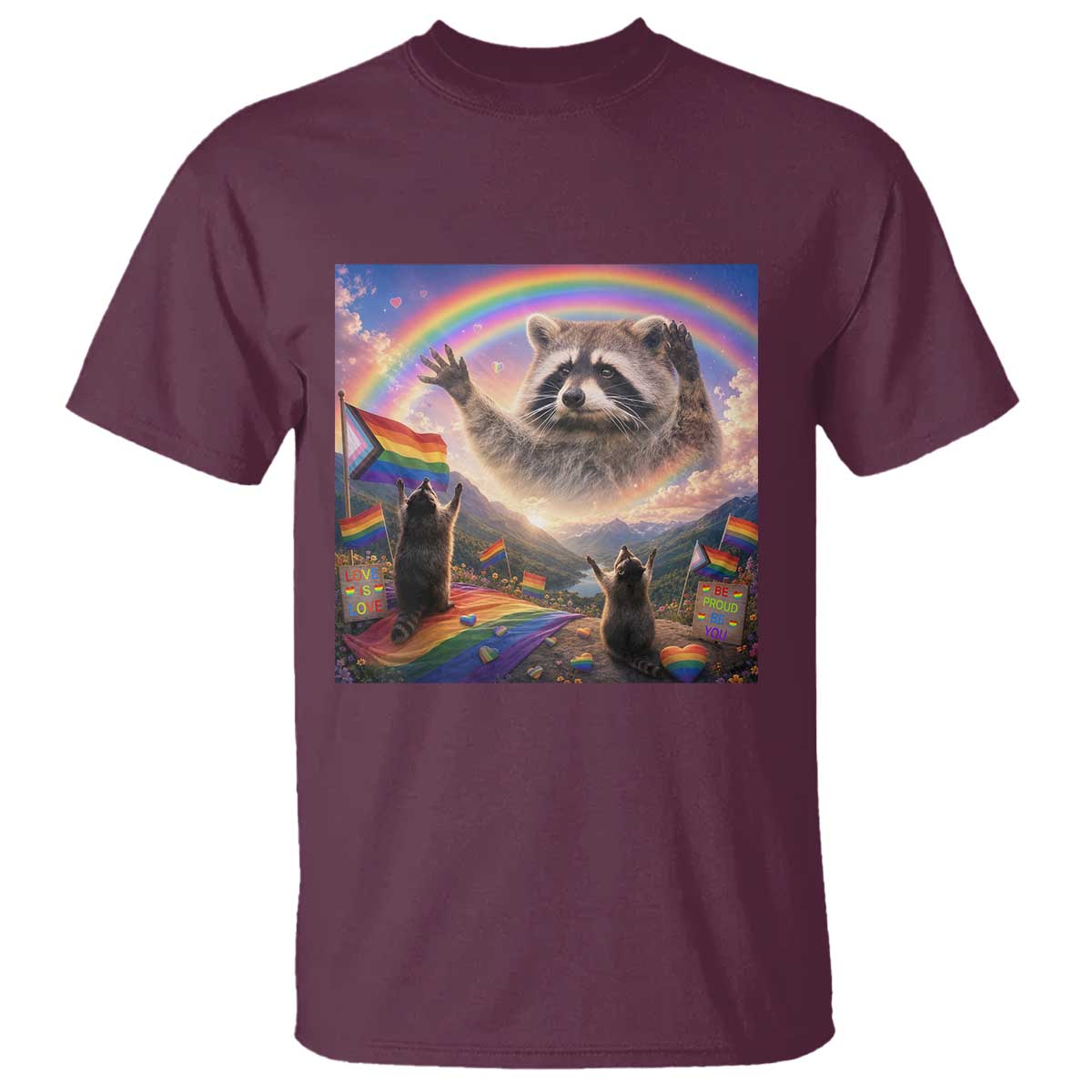 LGBTQ Pride Raccoon Rainbow Flag T Shirt Two Raccoons Howling to The Rainbow