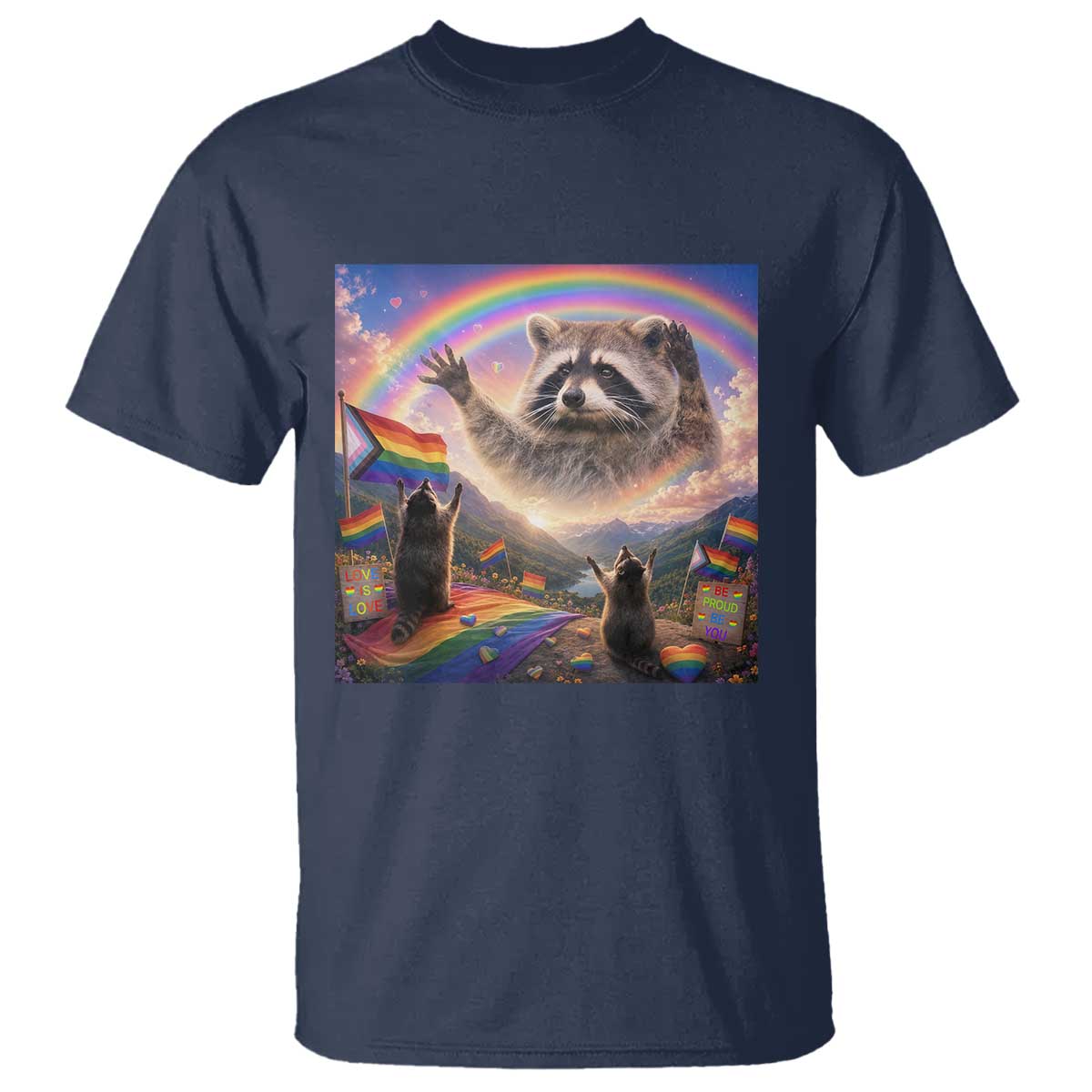 LGBTQ Pride Raccoon Rainbow Flag T Shirt Two Raccoons Howling to The Rainbow