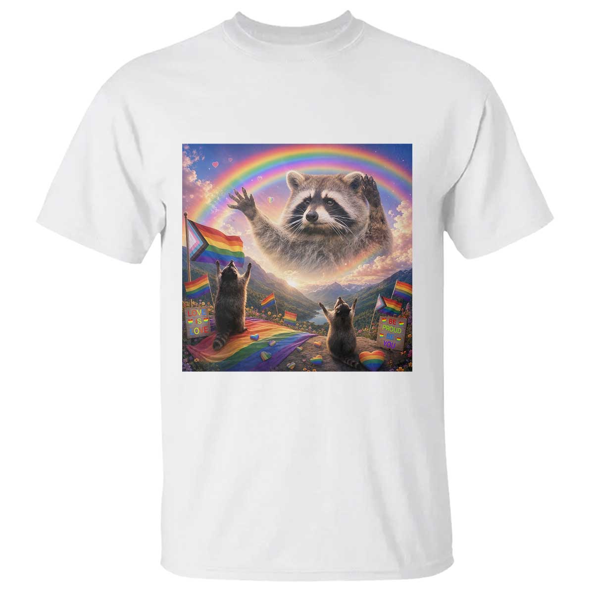 LGBTQ Pride Raccoon Rainbow Flag T Shirt Two Raccoons Howling to The Rainbow