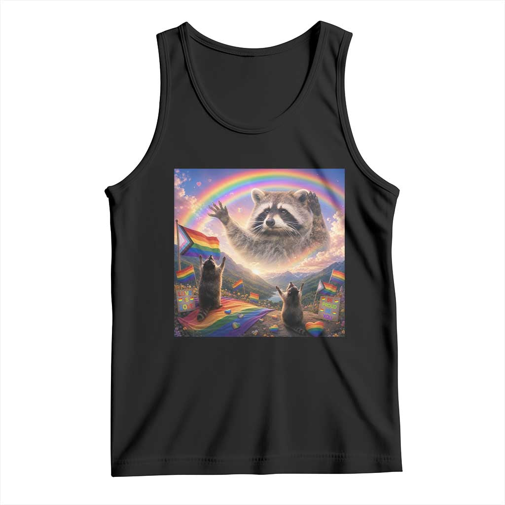 LGBTQ Pride Raccoon Rainbow Flag Tank Top Two Raccoons Howling to The Rainbow