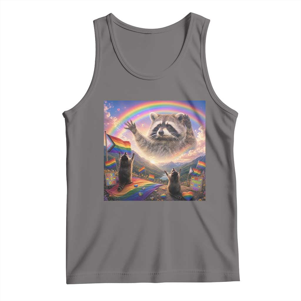 LGBTQ Pride Raccoon Rainbow Flag Tank Top Two Raccoons Howling to The Rainbow