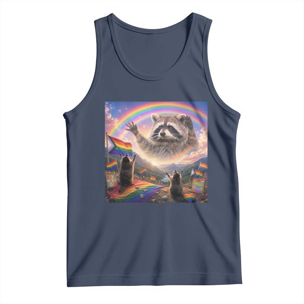 LGBTQ Pride Raccoon Rainbow Flag Tank Top Two Raccoons Howling to The Rainbow