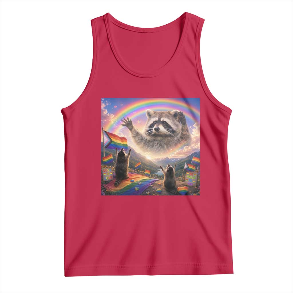 LGBTQ Pride Raccoon Rainbow Flag Tank Top Two Raccoons Howling to The Rainbow