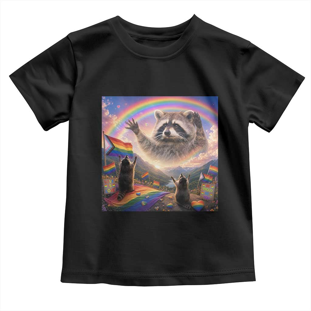 LGBTQ Pride Raccoon Rainbow Flag Toddler T Shirt Two Raccoons Howling to The Rainbow