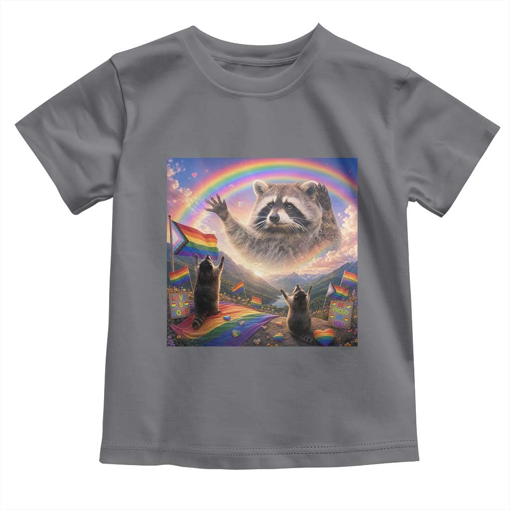 LGBTQ Pride Raccoon Rainbow Flag Toddler T Shirt Two Raccoons Howling to The Rainbow