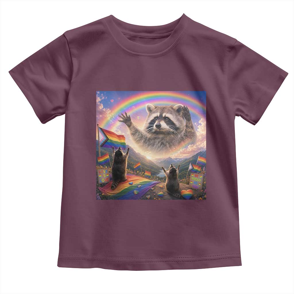 LGBTQ Pride Raccoon Rainbow Flag Toddler T Shirt Two Raccoons Howling to The Rainbow
