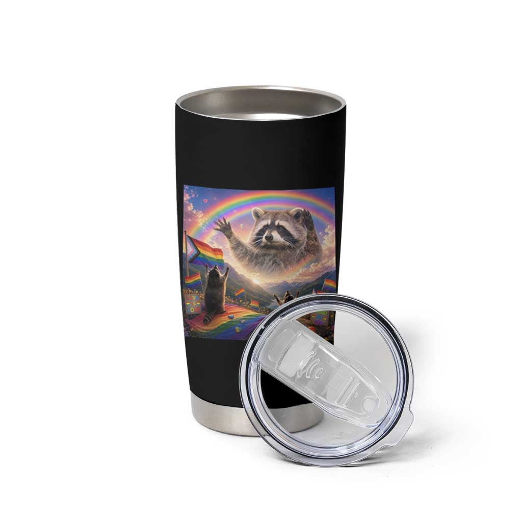 LGBTQ Pride Raccoon Rainbow Flag Tumbler Cup Two Raccoons Howling to The Rainbow