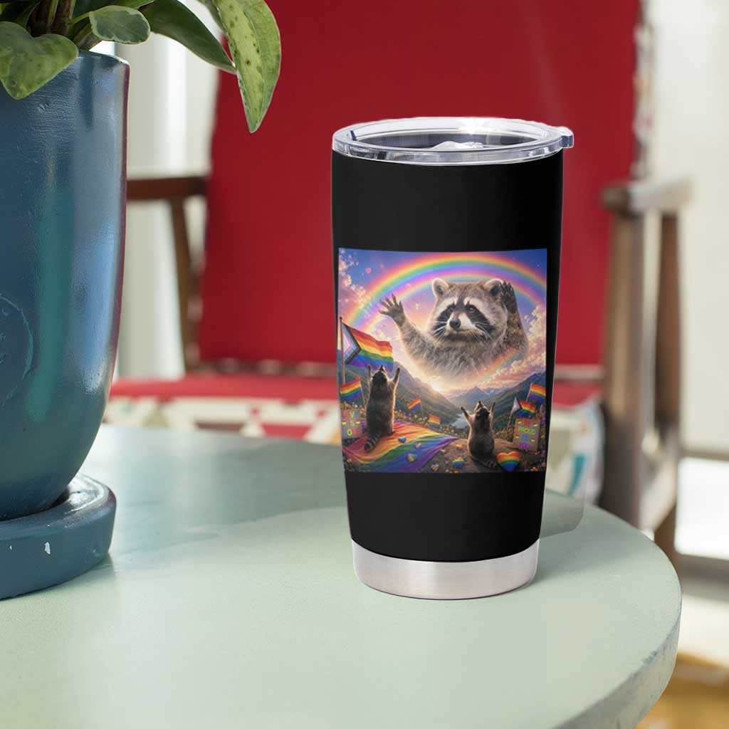 LGBTQ Pride Raccoon Rainbow Flag Tumbler Cup Two Raccoons Howling to The Rainbow