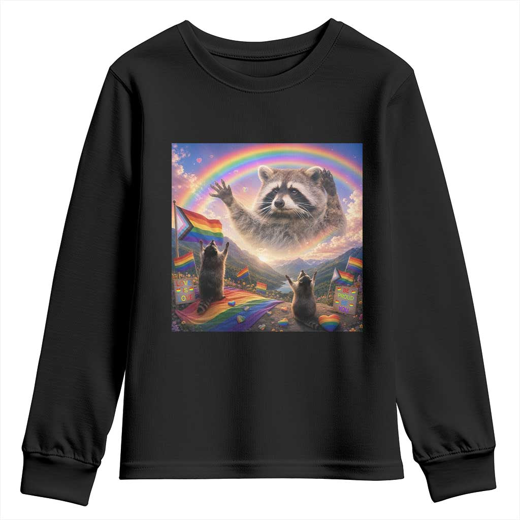 LGBTQ Pride Raccoon Rainbow Flag Youth Sweatshirt Two Raccoons Howling to The Rainbow