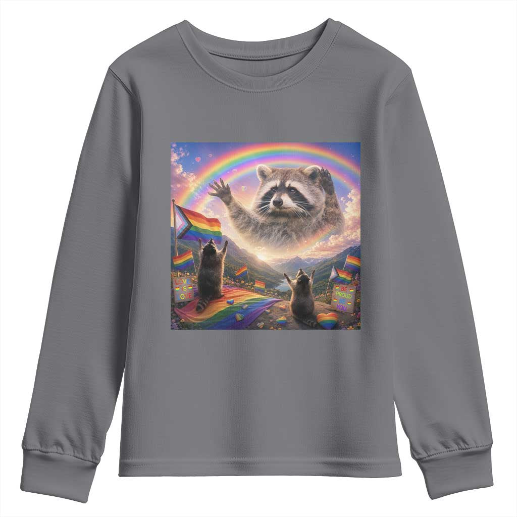 LGBTQ Pride Raccoon Rainbow Flag Youth Sweatshirt Two Raccoons Howling to The Rainbow