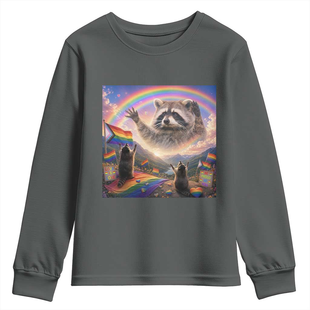 LGBTQ Pride Raccoon Rainbow Flag Youth Sweatshirt Two Raccoons Howling to The Rainbow