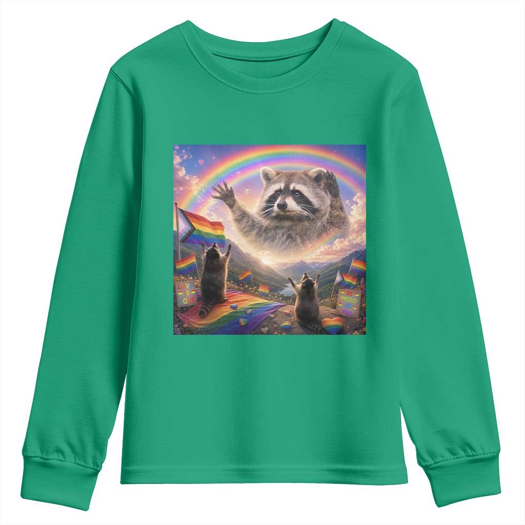 LGBTQ Pride Raccoon Rainbow Flag Youth Sweatshirt Two Raccoons Howling to The Rainbow
