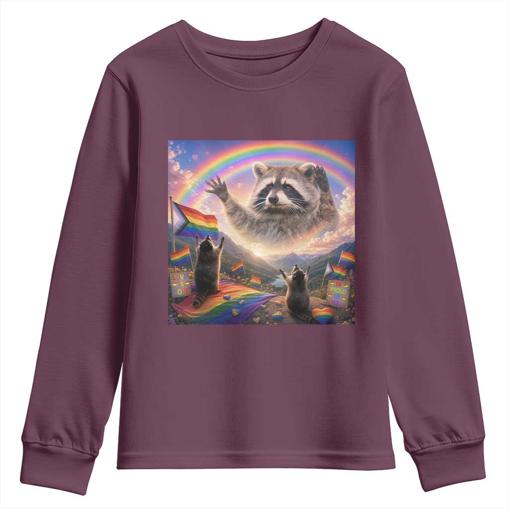 LGBTQ Pride Raccoon Rainbow Flag Youth Sweatshirt Two Raccoons Howling to The Rainbow