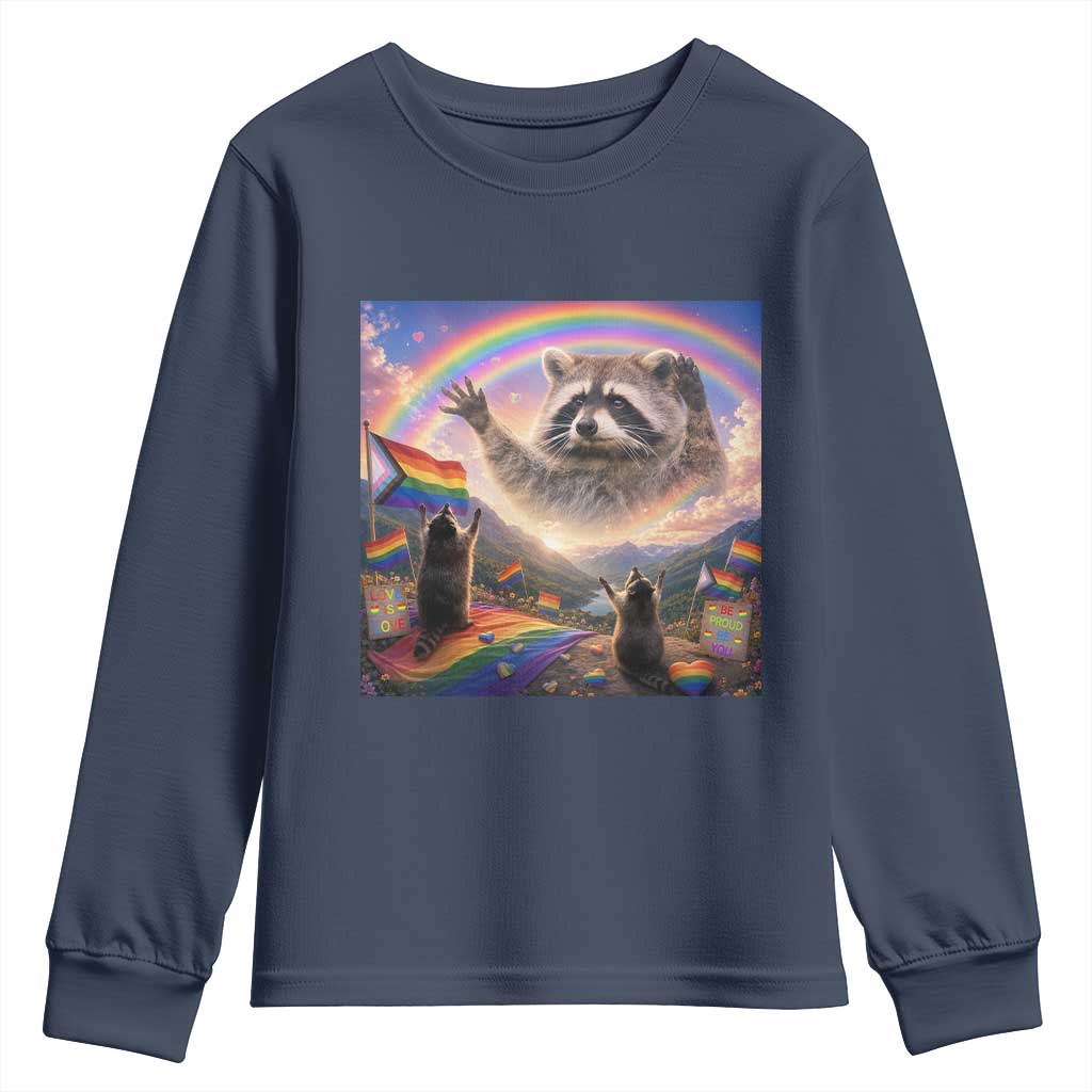 LGBTQ Pride Raccoon Rainbow Flag Youth Sweatshirt Two Raccoons Howling to The Rainbow