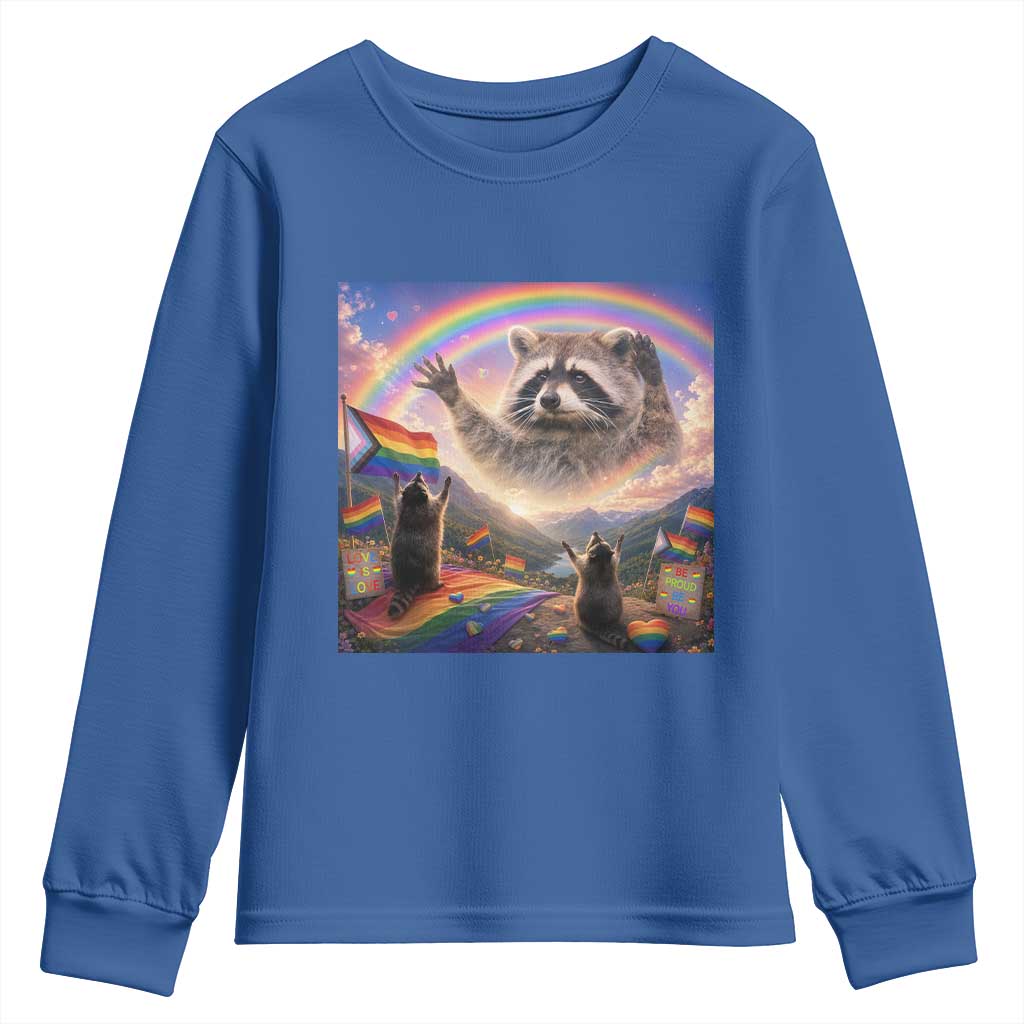 LGBTQ Pride Raccoon Rainbow Flag Youth Sweatshirt Two Raccoons Howling to The Rainbow
