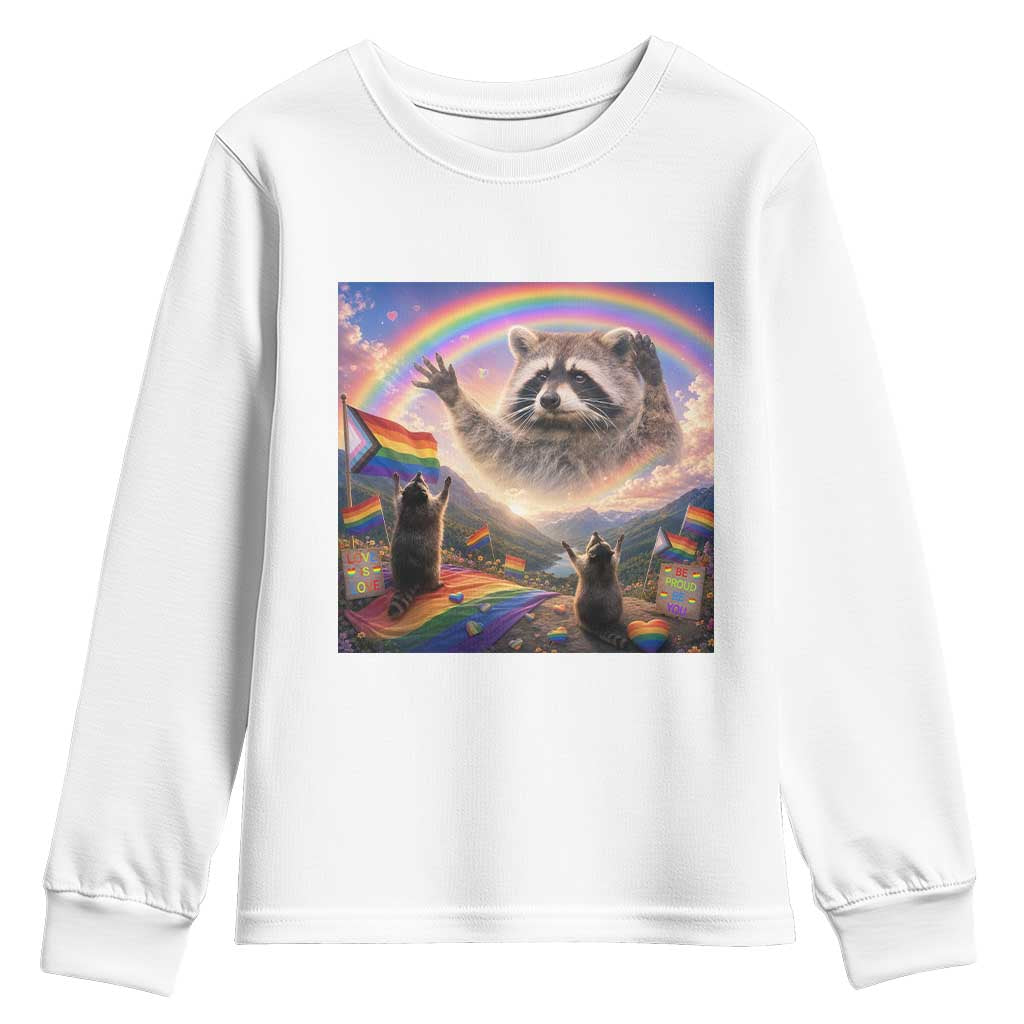 LGBTQ Pride Raccoon Rainbow Flag Youth Sweatshirt Two Raccoons Howling to The Rainbow