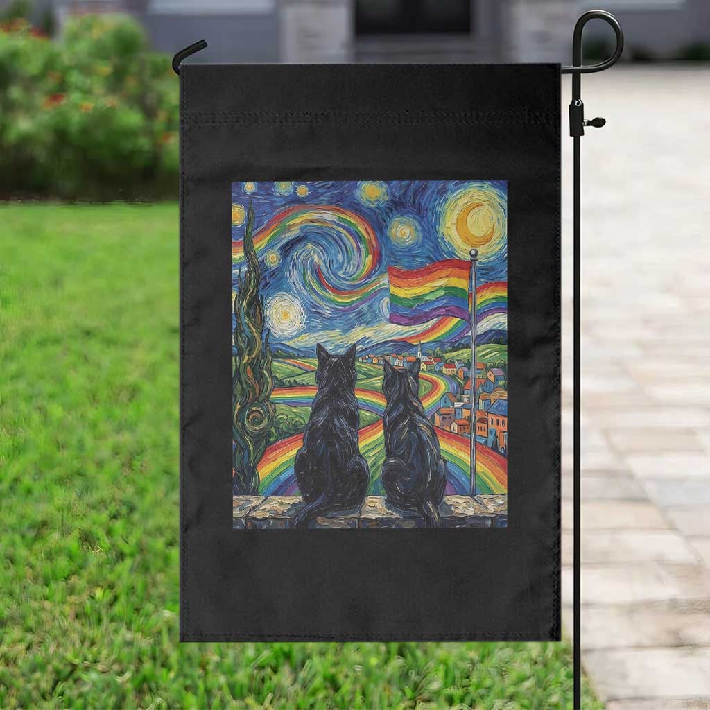Cat Gay Pride Garden Flag Starry Night Style LGBTQ Pride Support