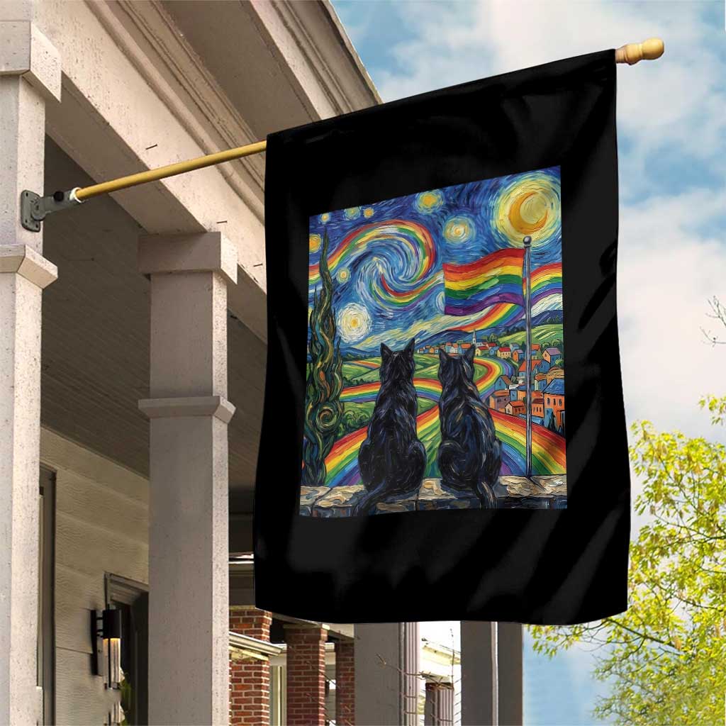 Cat Gay Pride Garden Flag Starry Night Style LGBTQ Pride Support