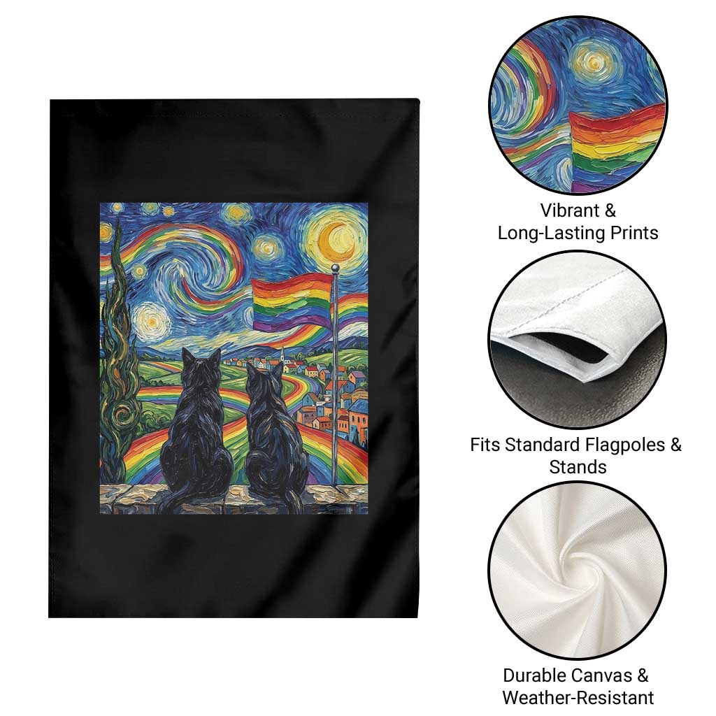 Cat Gay Pride Garden Flag Starry Night Style LGBTQ Pride Support