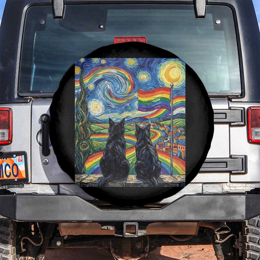 Cat Gay Pride Spare Tire Cover Starry Night Style LGBTQ Pride Support