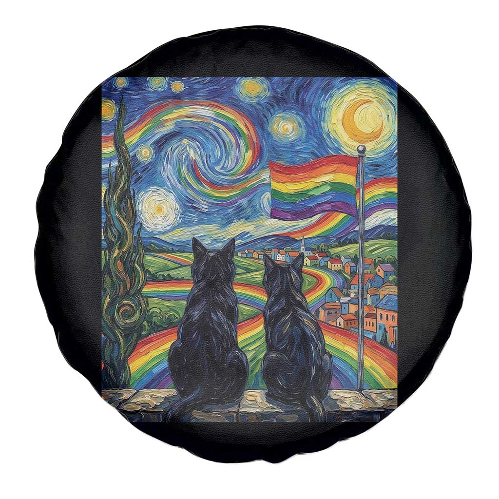 Cat Gay Pride Spare Tire Cover Starry Night Style LGBTQ Pride Support