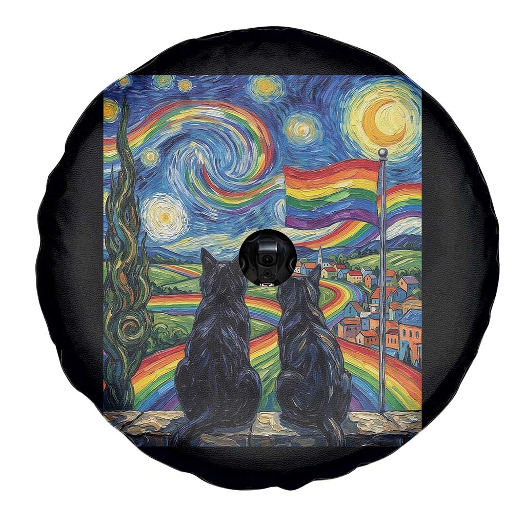 Cat Gay Pride Spare Tire Cover Starry Night Style LGBTQ Pride Support