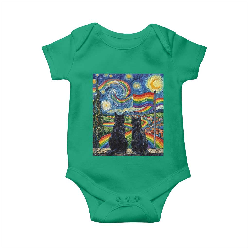 Cat Gay Pride Baby Onesie Starry Night Style LGBTQ Pride Support