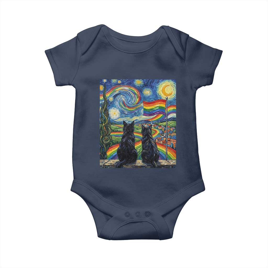 Cat Gay Pride Baby Onesie Starry Night Style LGBTQ Pride Support