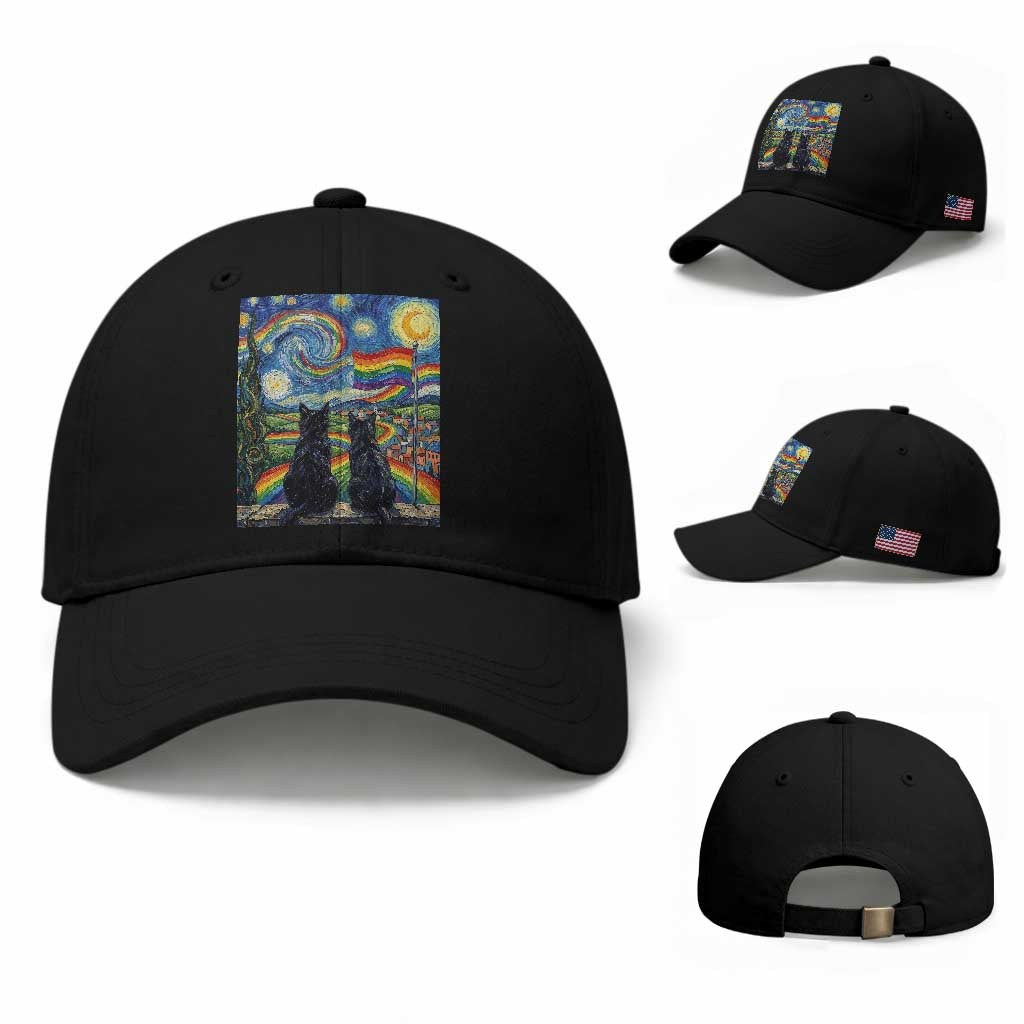 Cat Gay Pride Baseball Cap Starry Night Style LGBTQ Pride Support
