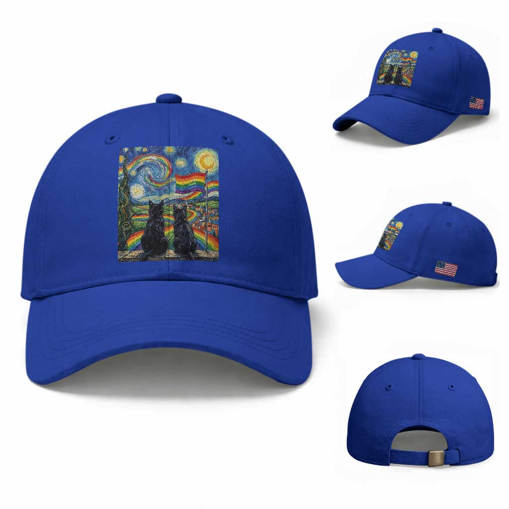 Cat Gay Pride Baseball Cap Starry Night Style LGBTQ Pride Support