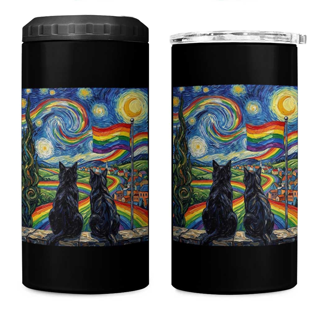 Cat Gay Pride 4 in 1 Can Cooler Tumbler Starry Night Style LGBTQ Pride Support
