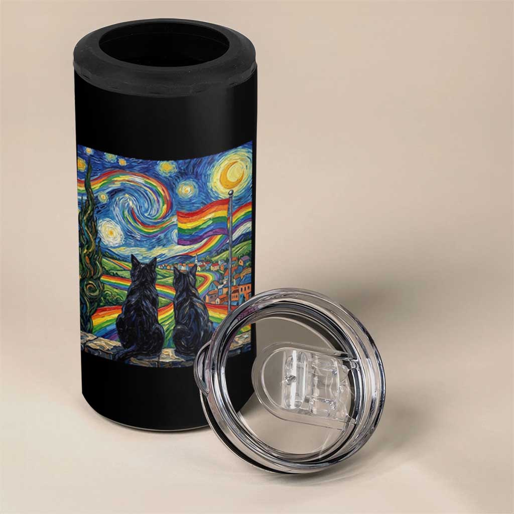 Cat Gay Pride 4 in 1 Can Cooler Tumbler Starry Night Style LGBTQ Pride Support