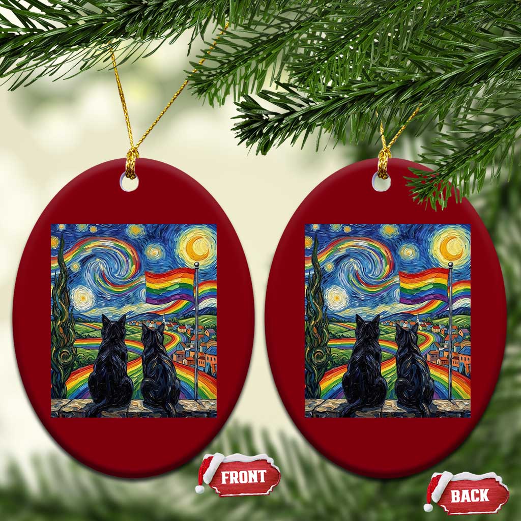 Cat Gay Pride Ceramic Ornament Starry Night Style LGBTQ Pride Support