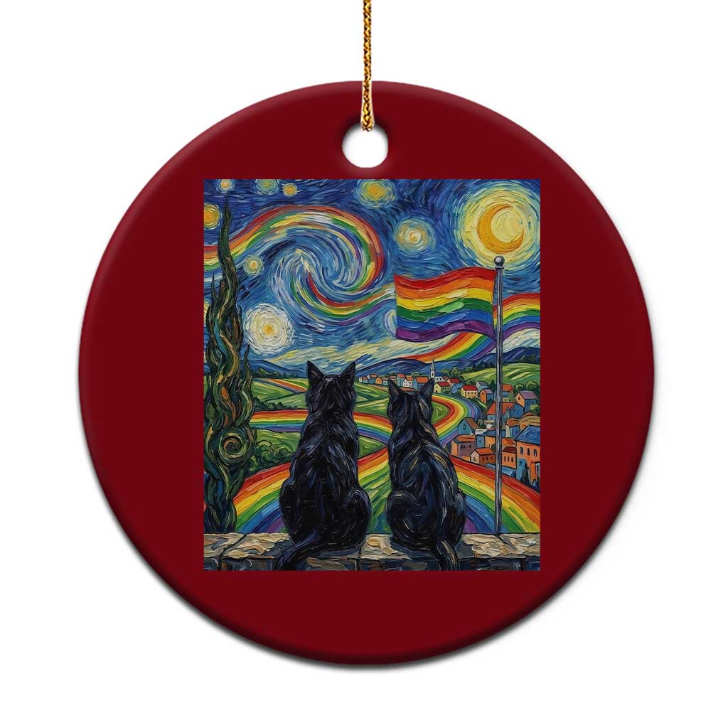 Cat Gay Pride Ceramic Ornament Starry Night Style LGBTQ Pride Support