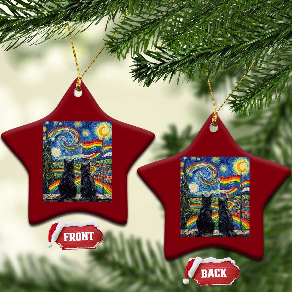 Cat Gay Pride Ceramic Ornament Starry Night Style LGBTQ Pride Support