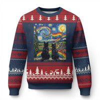 Cat Gay Pride Ugly Christmas Sweater Starry Night Style LGBTQ Pride Support