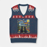 Cat Gay Pride V-Neck Knit Sweater Vest Starry Night Style LGBTQ Pride Support