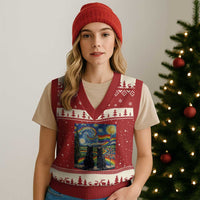 Cat Gay Pride V-Neck Knit Sweater Vest Starry Night Style LGBTQ Pride Support