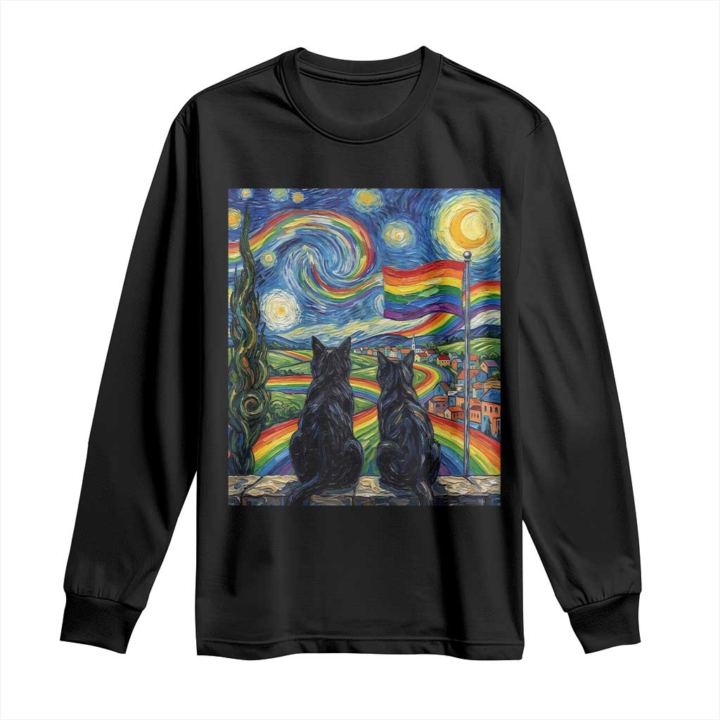Cat Gay Pride Long Sleeve Shirt Starry Night Style LGBTQ Pride Support