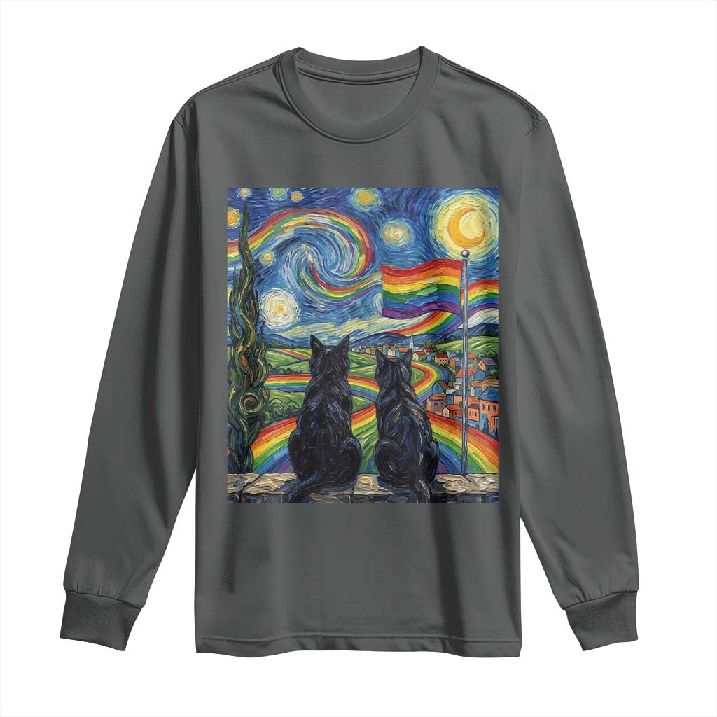 Cat Gay Pride Long Sleeve Shirt Starry Night Style LGBTQ Pride Support