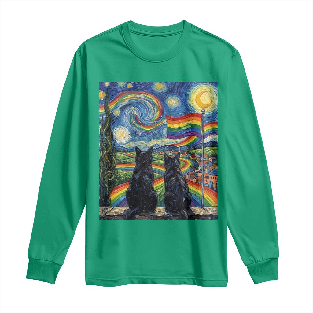 Cat Gay Pride Long Sleeve Shirt Starry Night Style LGBTQ Pride Support
