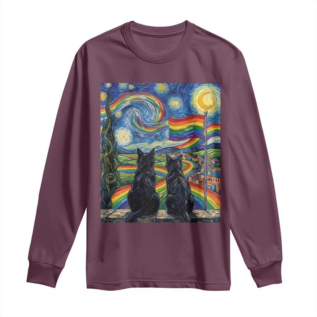 Cat Gay Pride Long Sleeve Shirt Starry Night Style LGBTQ Pride Support